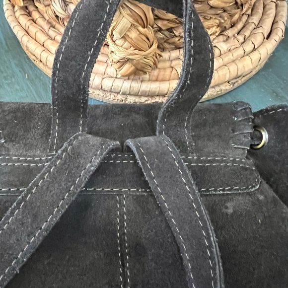 Suede festival Backpack/purse bag in dark brown with fringe - Picture 3 of 8